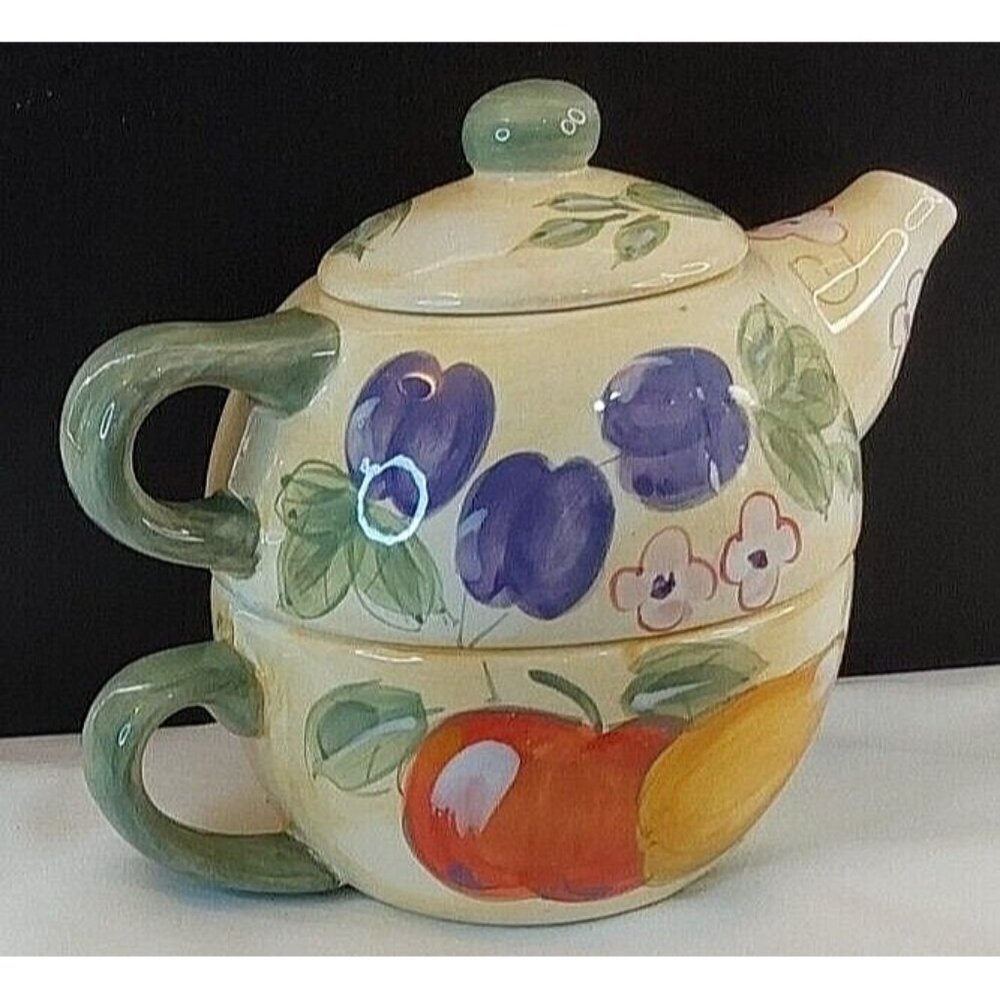 Teapot and cup set of 3 pcs Home Porcelaine fruit  & flowers design 7oz 7'x5.5x5
